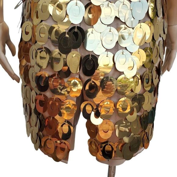 Prom Dress XS Express Gold Sequin Satin Strapless Mod 60s Cocktail - Picture 10 of 12